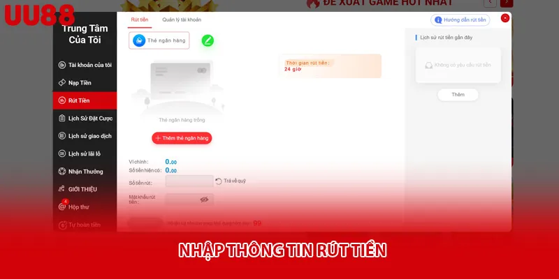 Nhập thông tin rút tiền